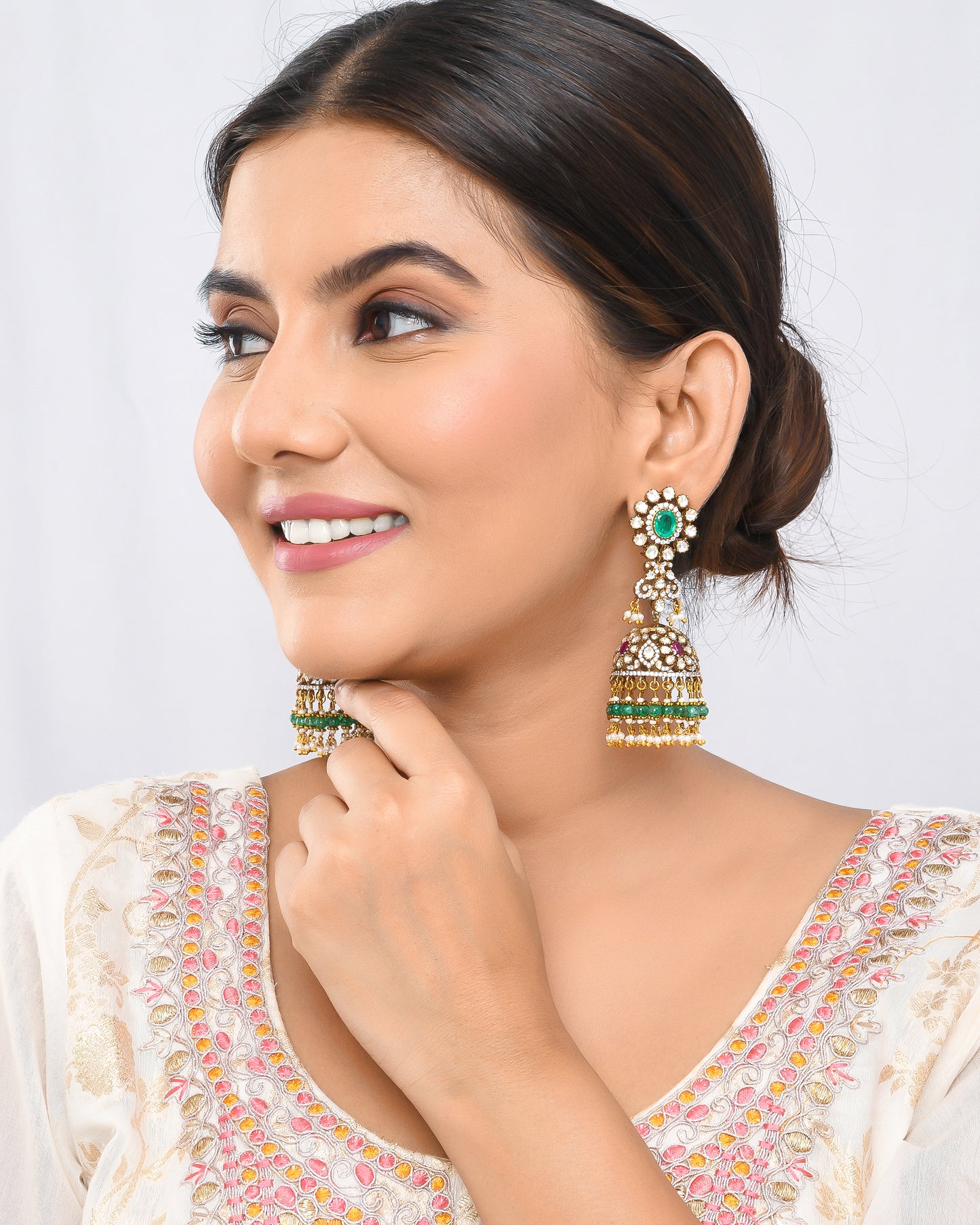 Emerald Twilight long Jhumki earrings - Yuvaminie