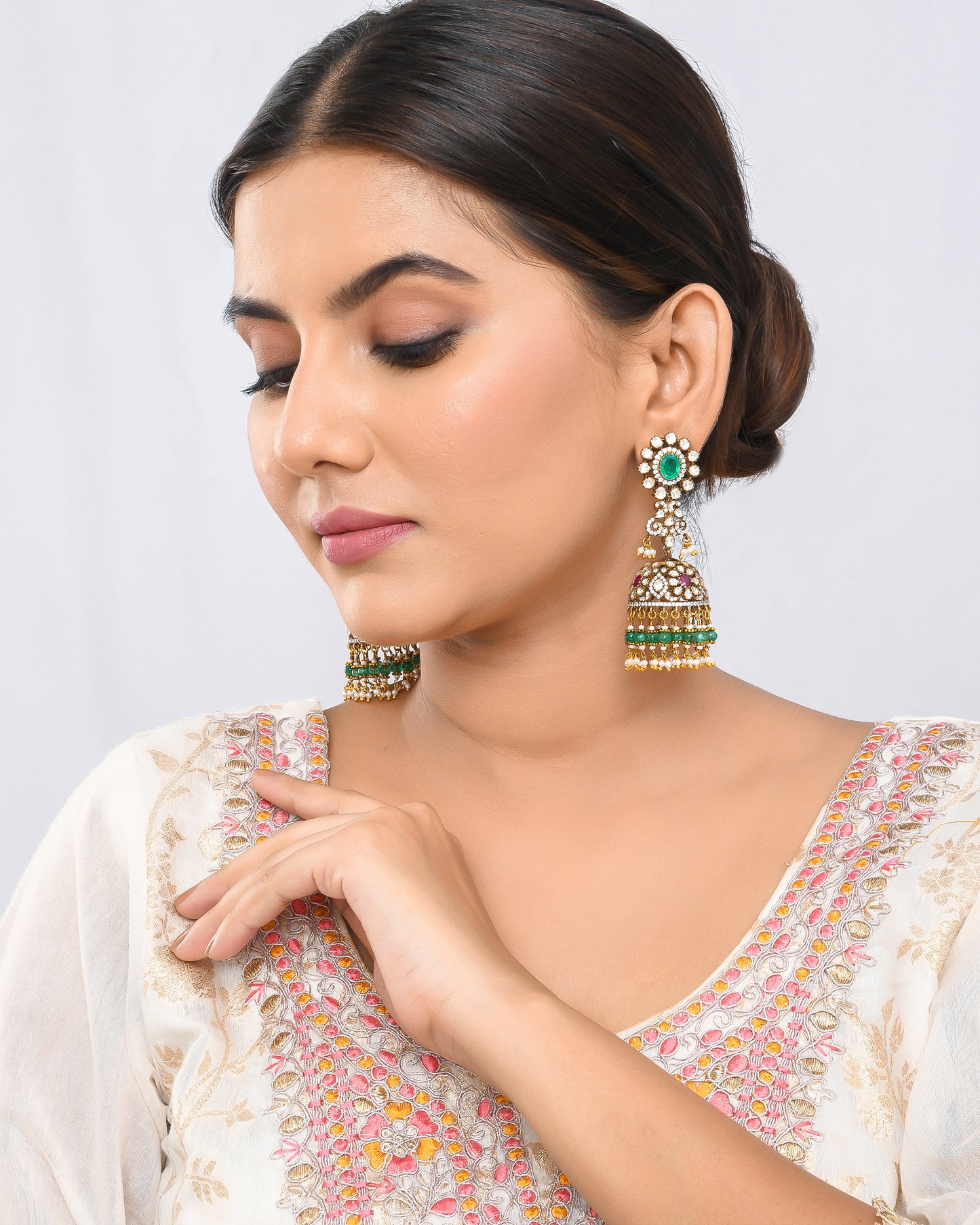 Emerald Twilight long Jhumki earrings - Yuvaminie