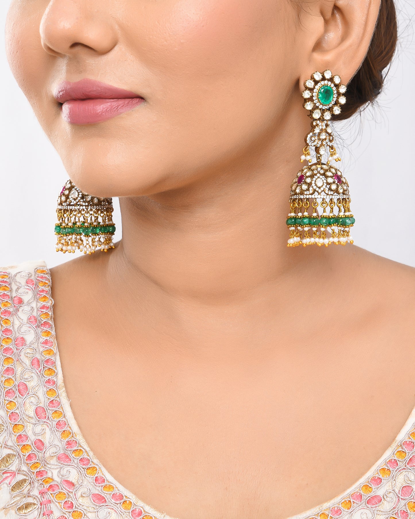 Emerald Twilight long Jhumki earrings - Yuvaminie