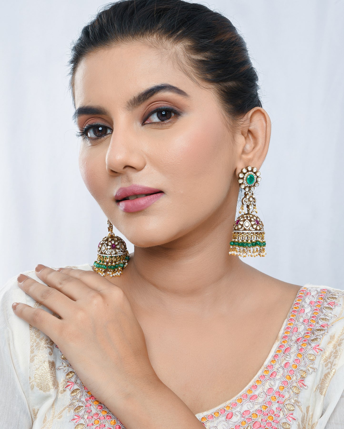 Emerald Twilight long Jhumki earrings - Yuvaminie