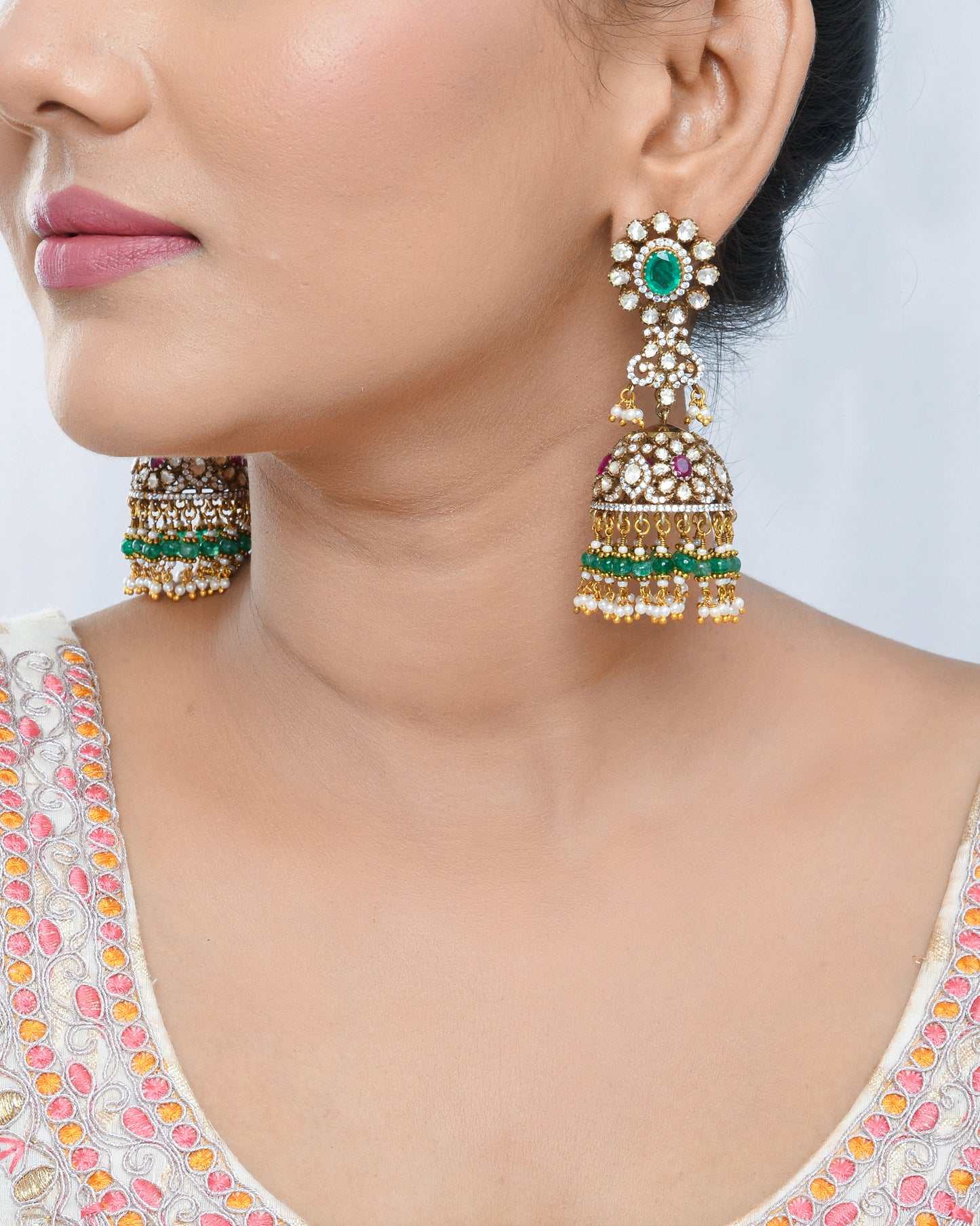 Emerald Twilight long Jhumki earrings - Yuvaminie