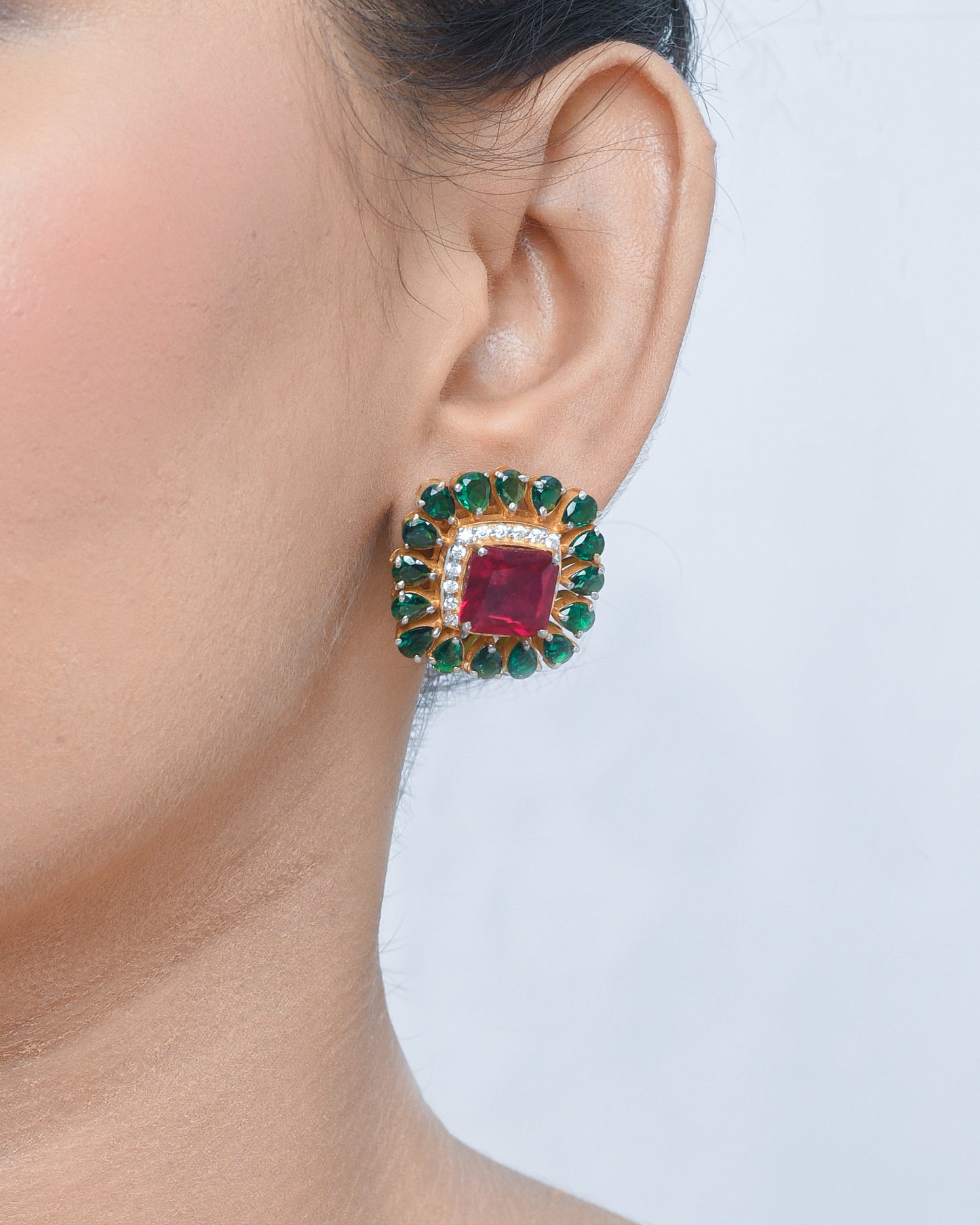 Ruby and emerald stones studs - Yuvaminie