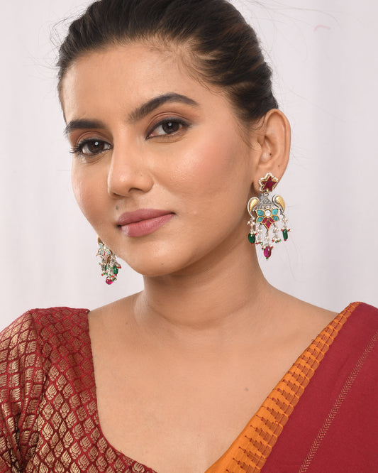 Blue stone lotus Fusion earrings - Yuvaminie