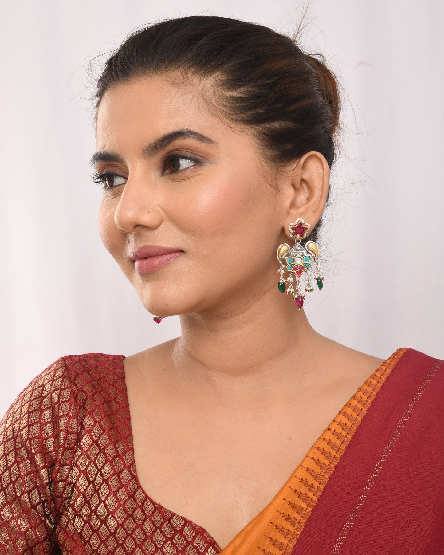 Blue stone lotus Fusion earrings - Yuvaminie