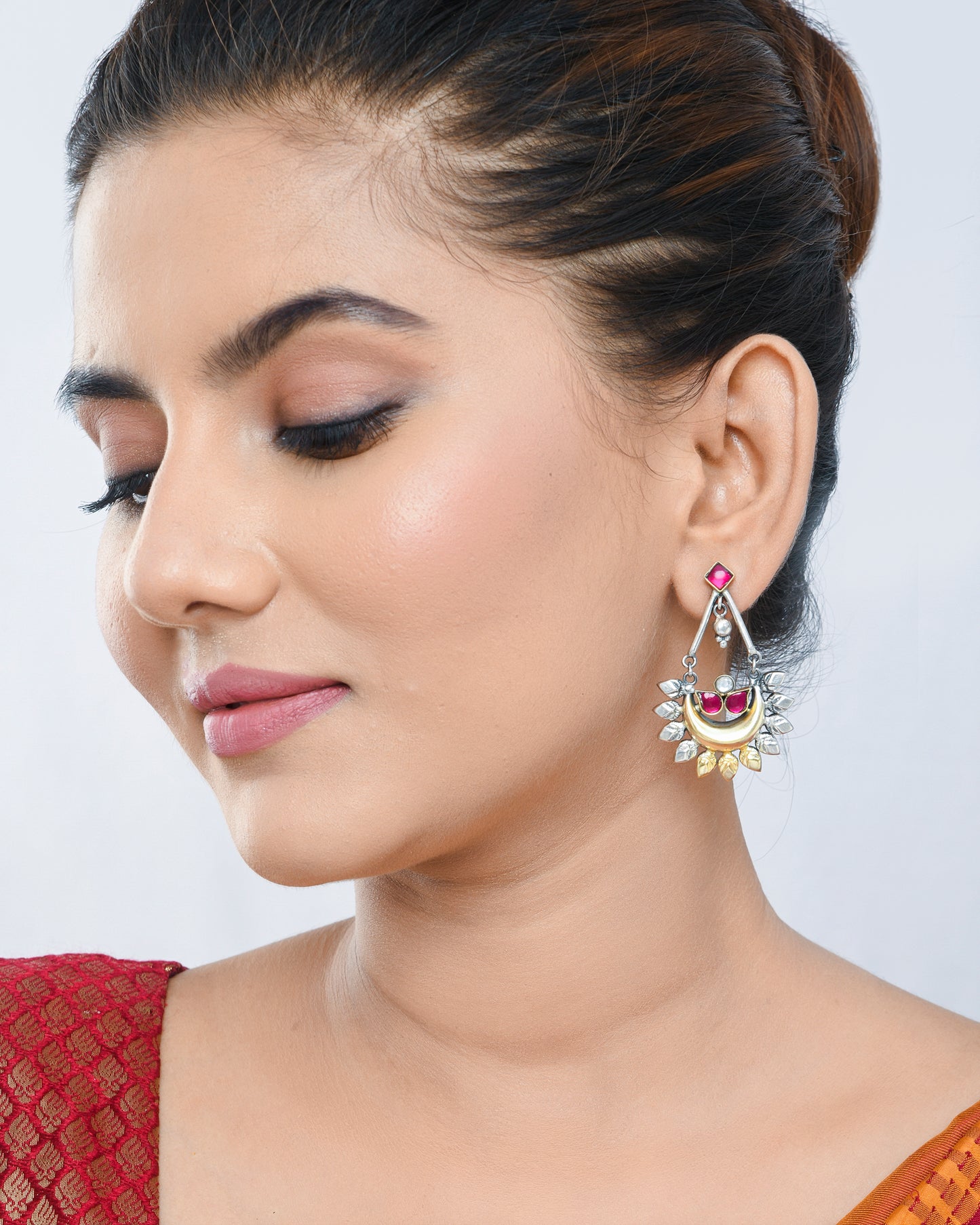 Fusion chandbali studded with red stones - Yuvaminie