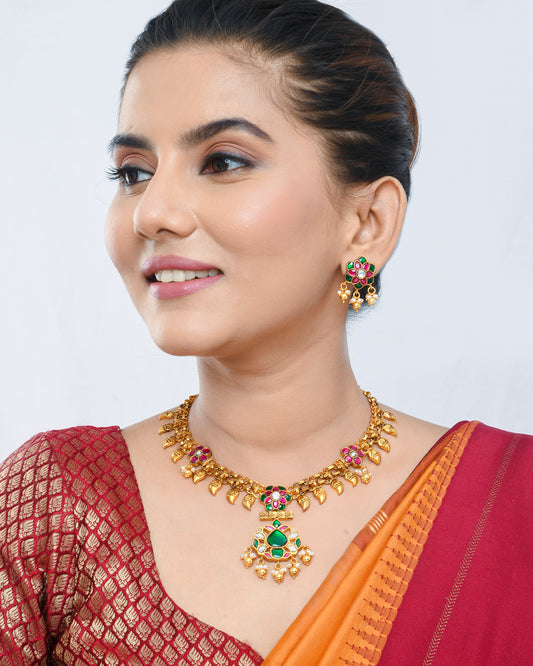 Antique floral and meenakari set - Yuvaminie