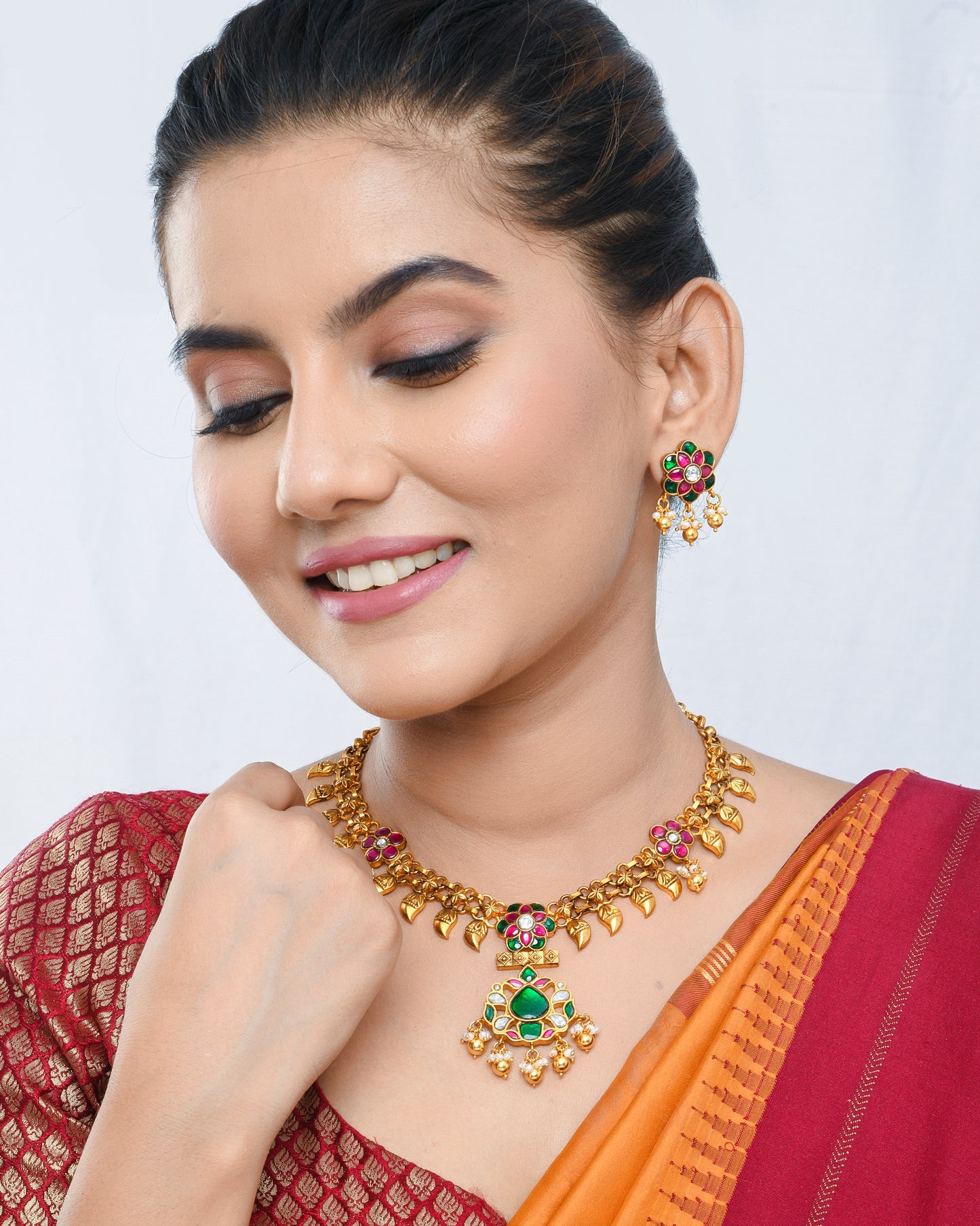 Antique floral and meenakari set - Yuvaminie