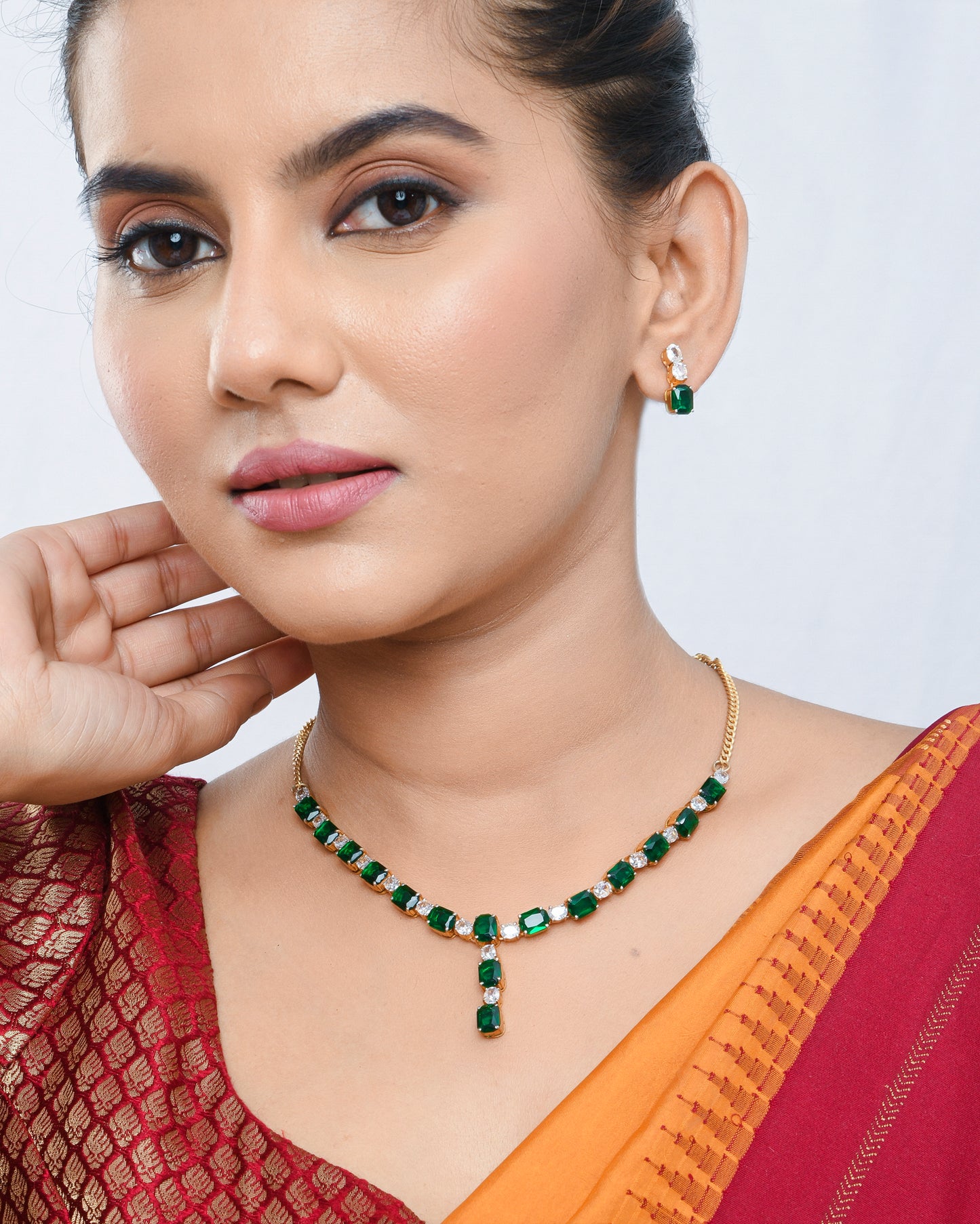 Emerald classic tennis necklace finish neck piece - Yuvaminie