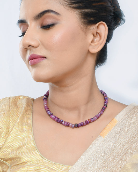 Amethyst gradient beads necklace with silver chain - Yuvaminie