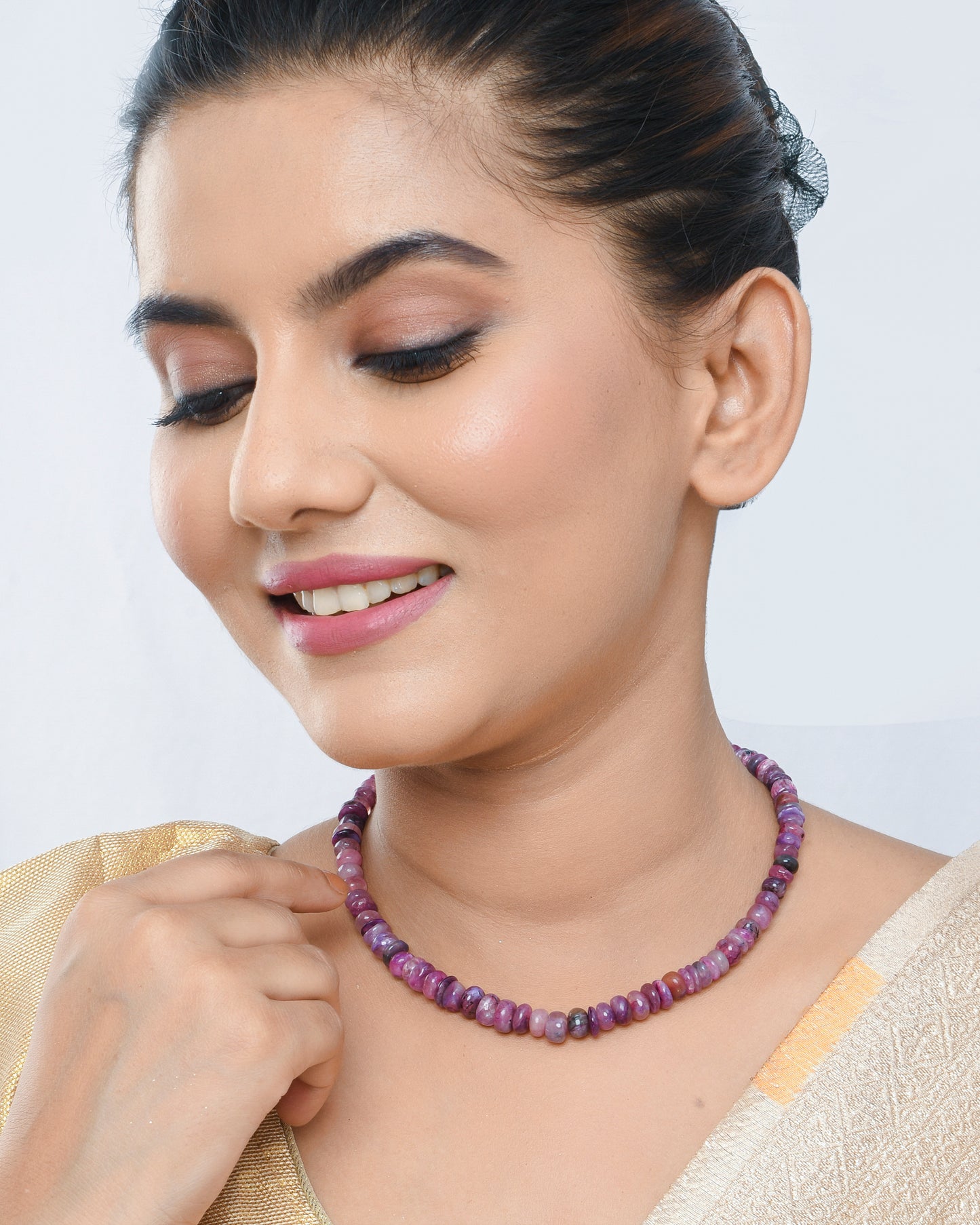 Amethyst gradient beads necklace with silver chain - Yuvaminie