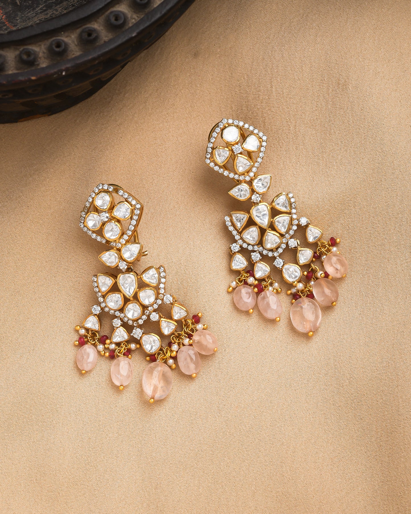 Pink aura polki earrings - Yuvaminie
