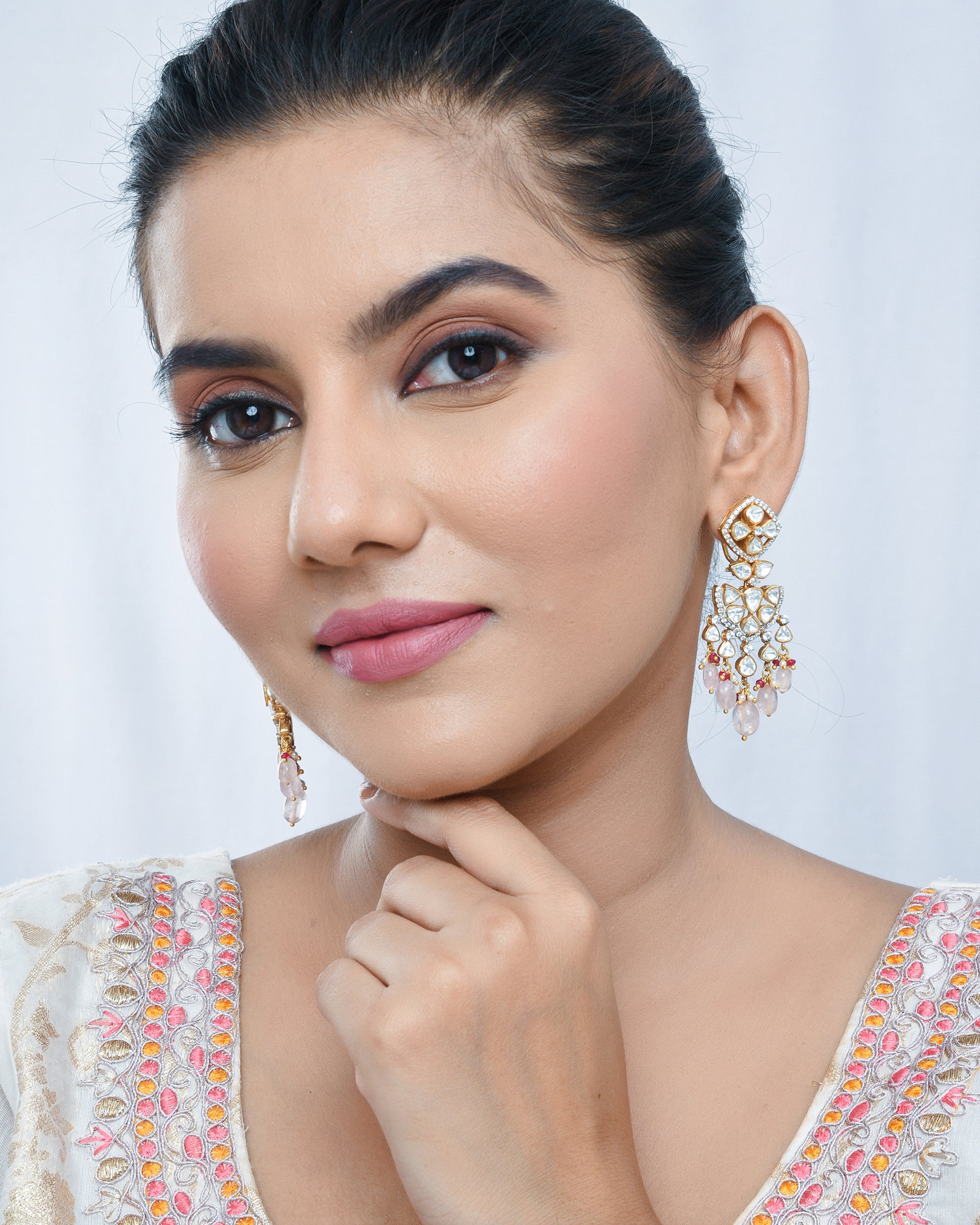 Pink aura polki earrings - Yuvaminie