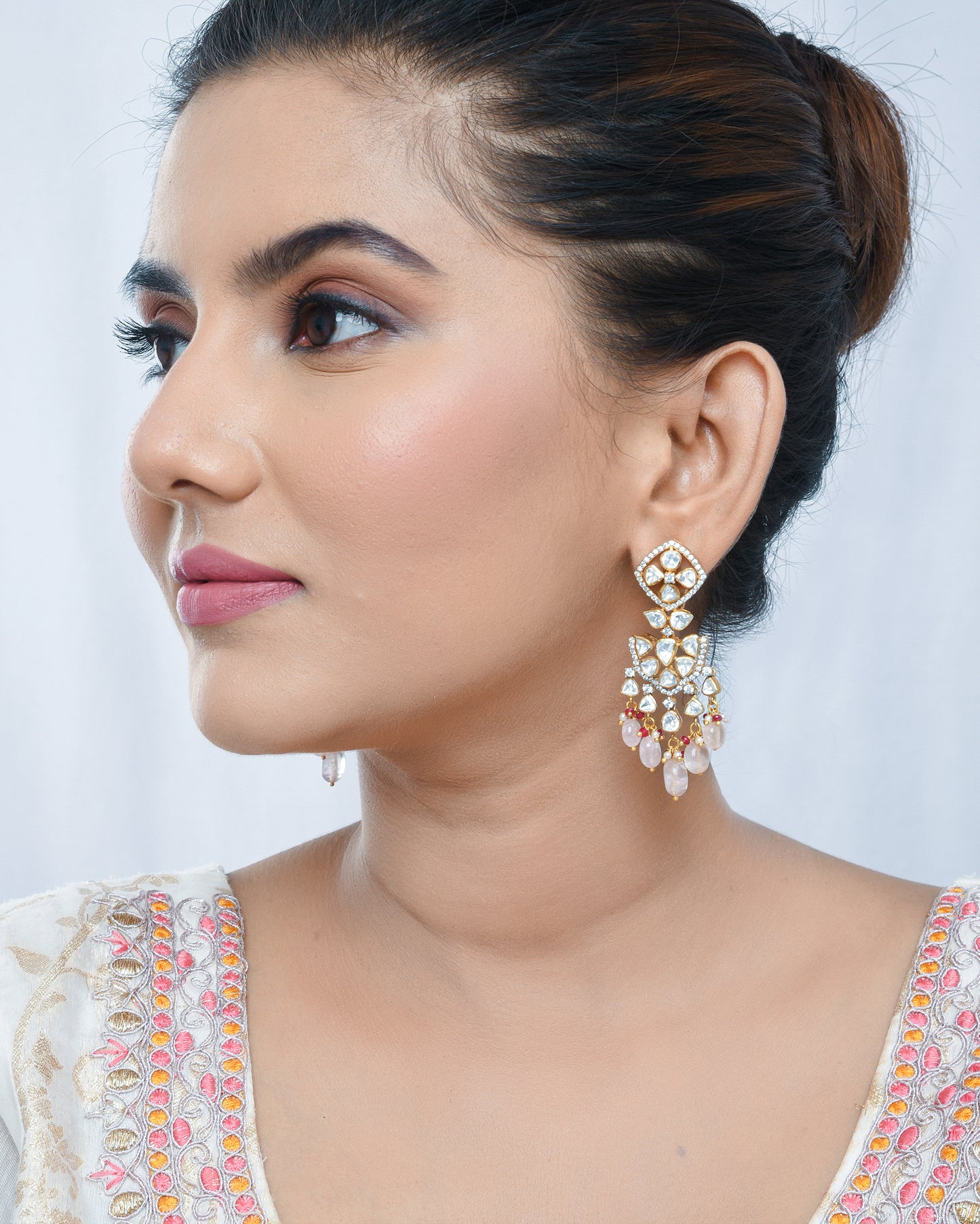 Pink aura polki earrings - Yuvaminie