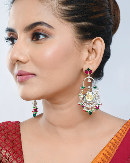 Fusion earrings with floral motif and pearl hangings - Yuvaminie