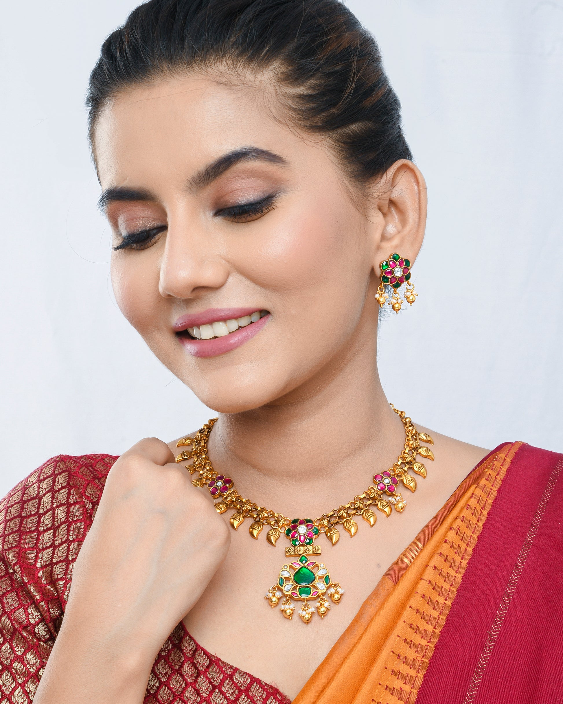 Antique floral and meenakari set - Yuvaminie