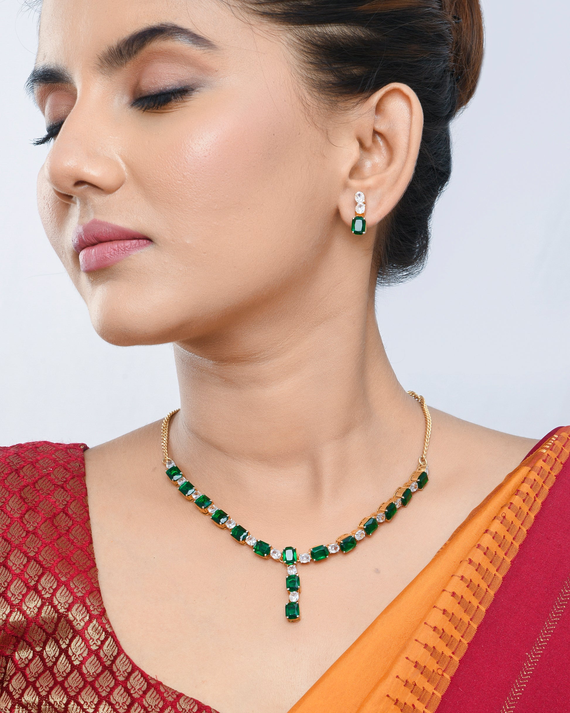 Emerald classic tennis necklace finish neck piece - Yuvaminie