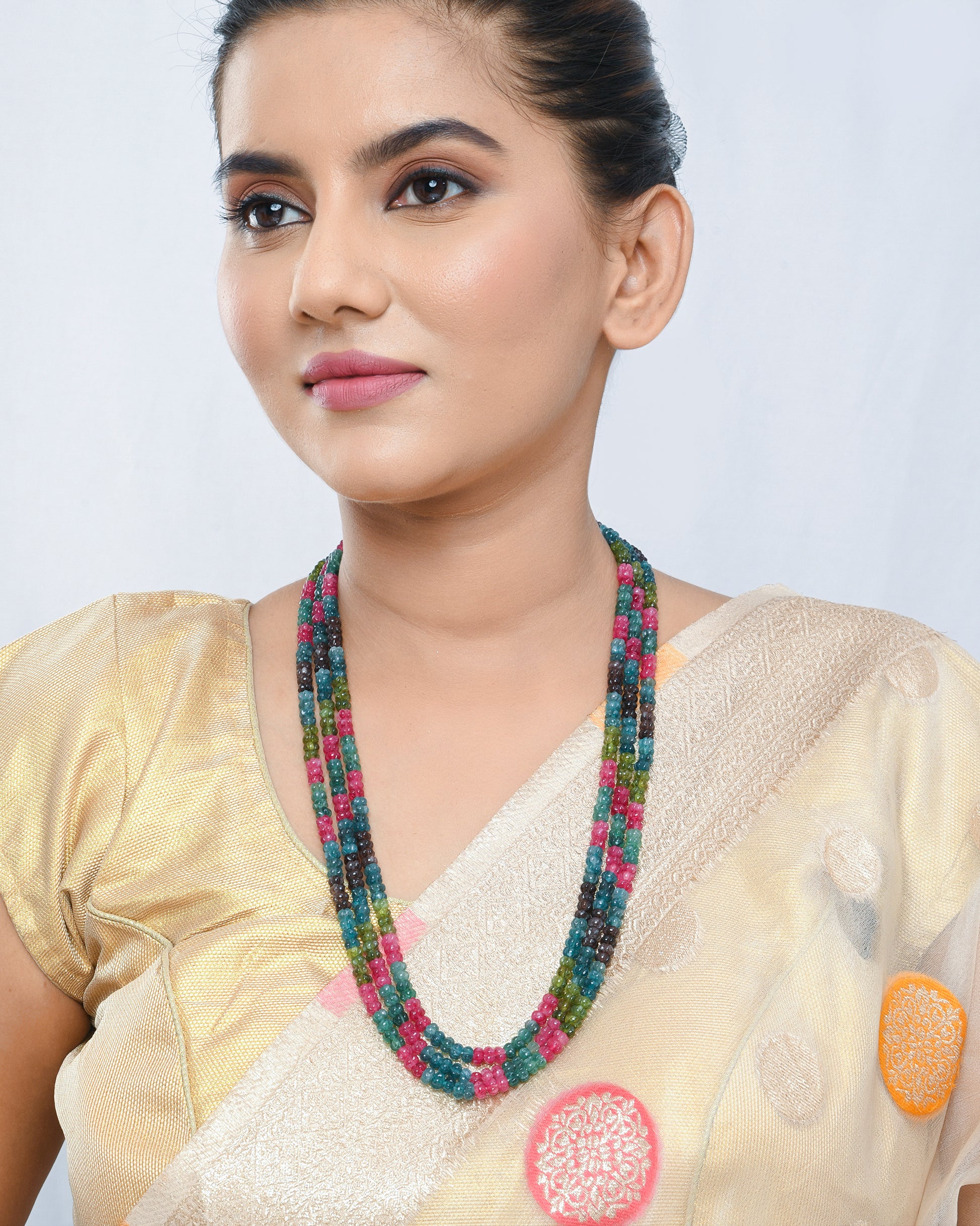 Multilayerd tourmaline natural gemstone melon beads - Yuvaminie