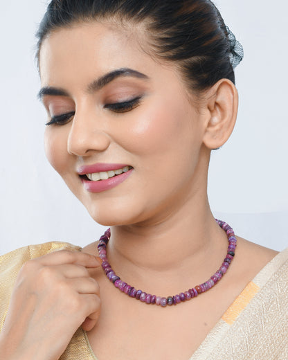 Amethyst gradient beads necklace with silver chain - Yuvaminie