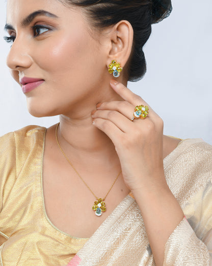 Peridot stone and light blue turquoise stone pendant set - Yuvaminie