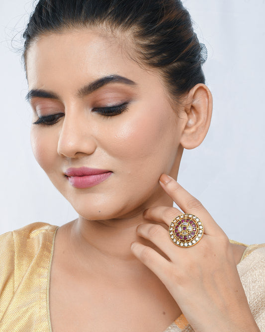 Oxidized gold toned sweety cocktail ring - Yuvaminie