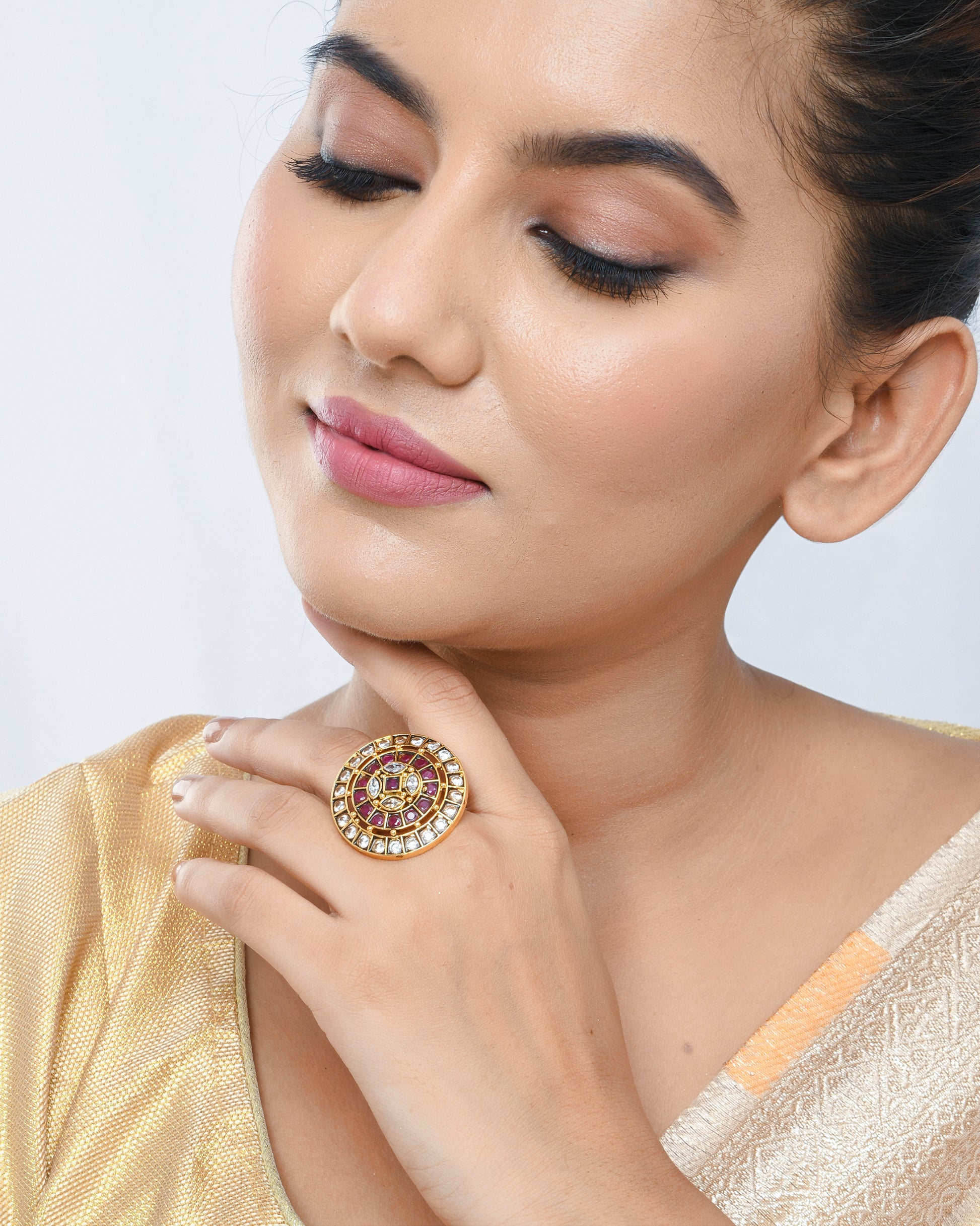 Oxidized gold toned sweety cocktail ring - Yuvaminie