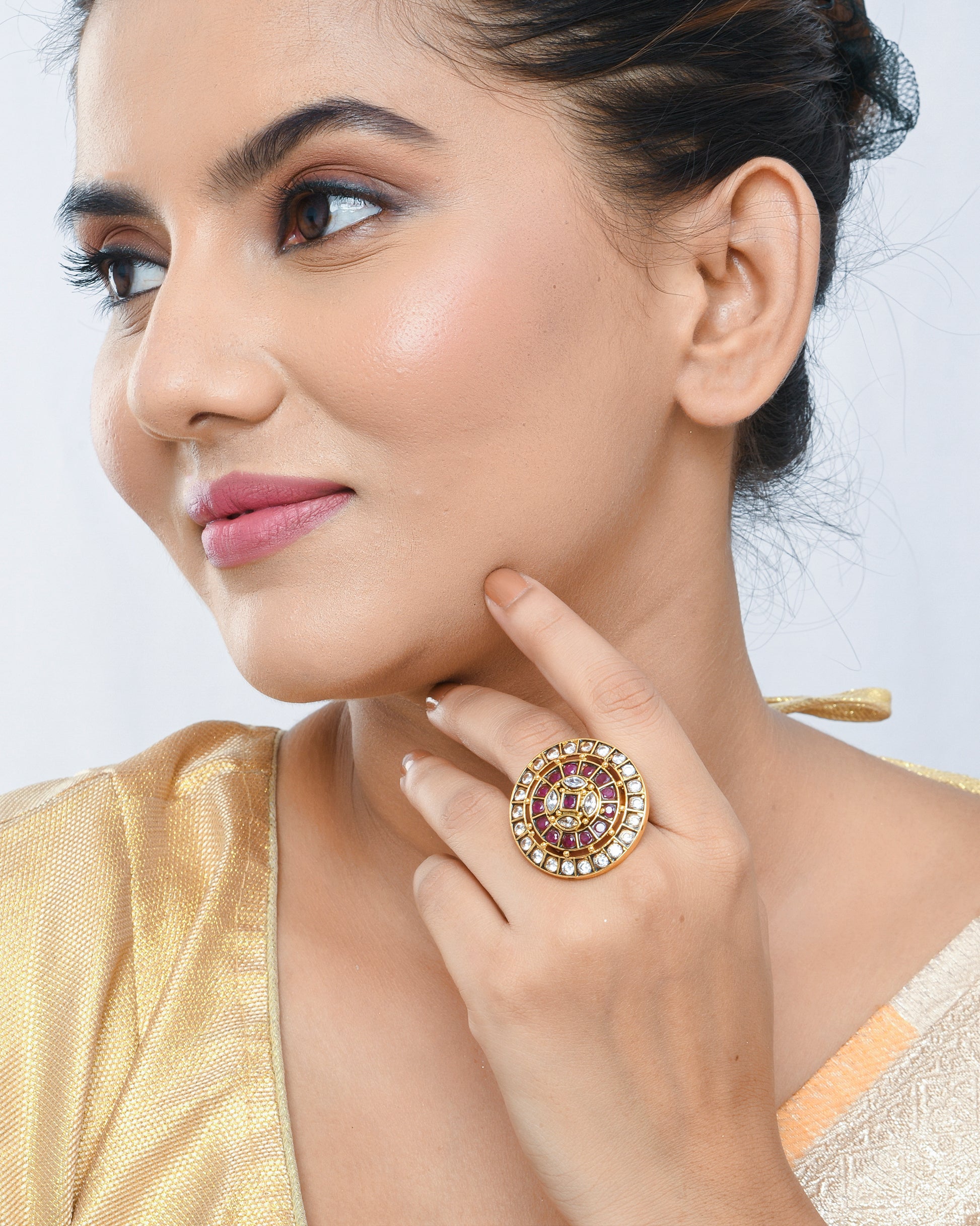 Oxidized gold toned sweety cocktail ring - Yuvaminie