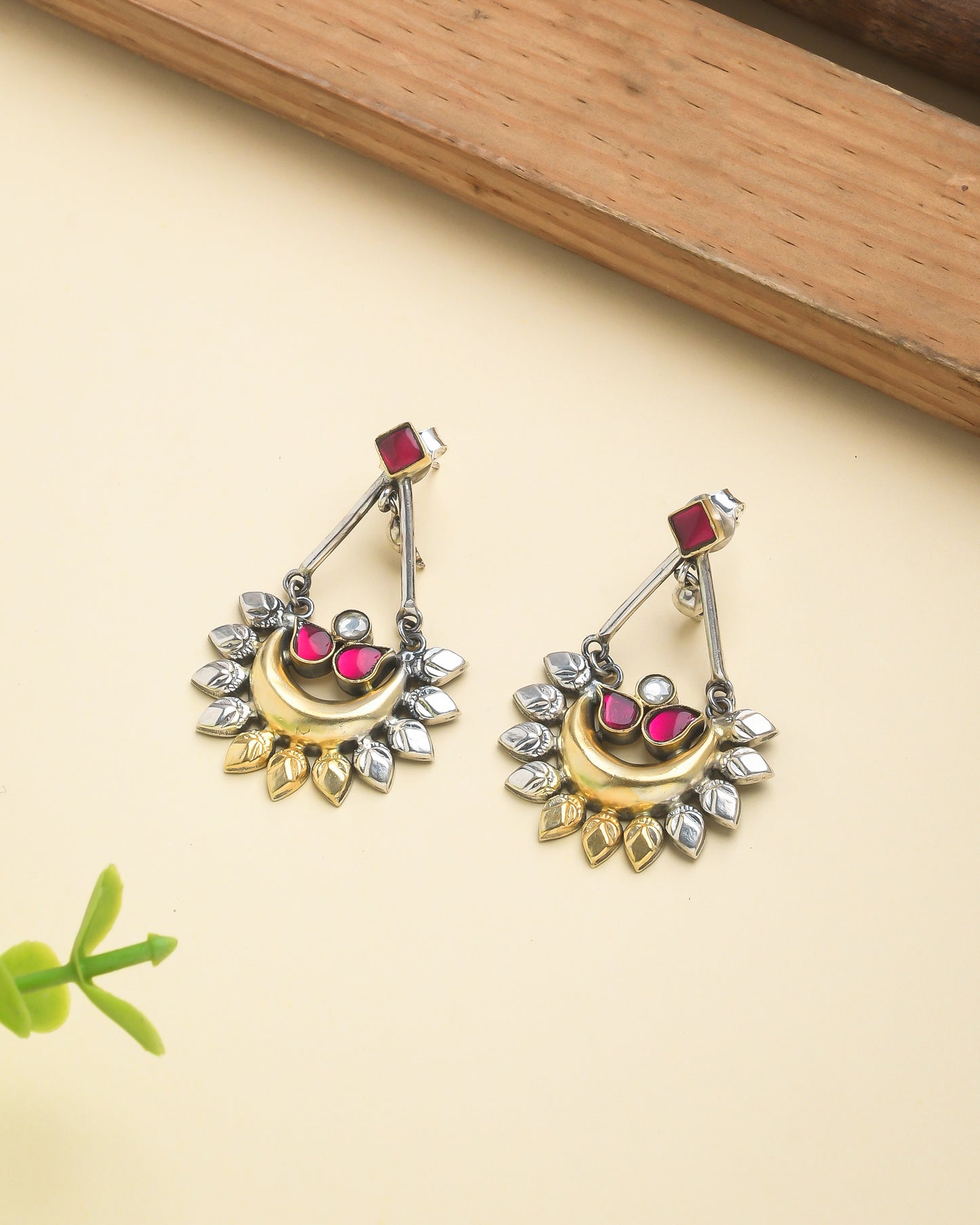 Fusion chandbali studded with red stones - Yuvaminie
