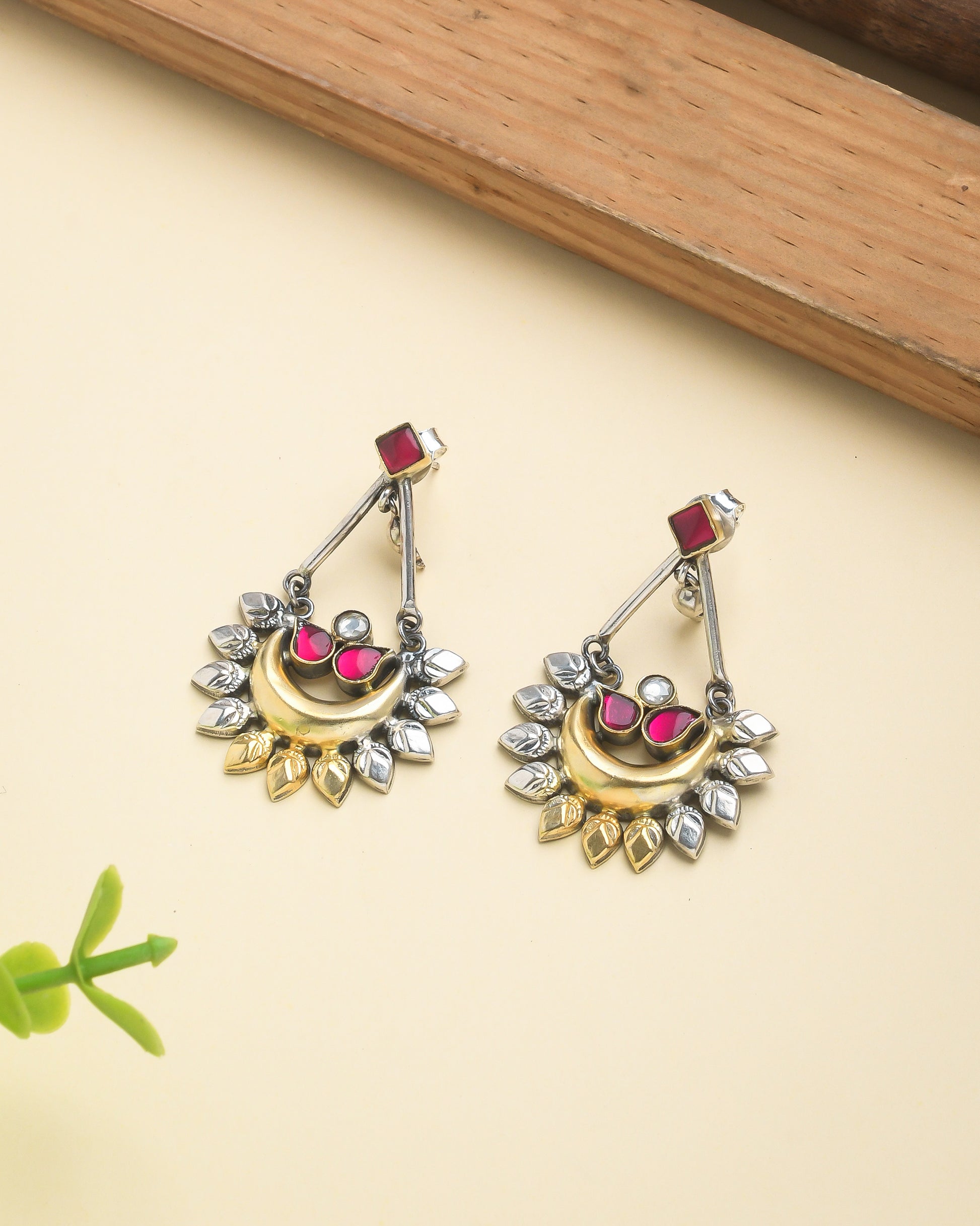 Fusion chandbali studded with red stones - Yuvaminie