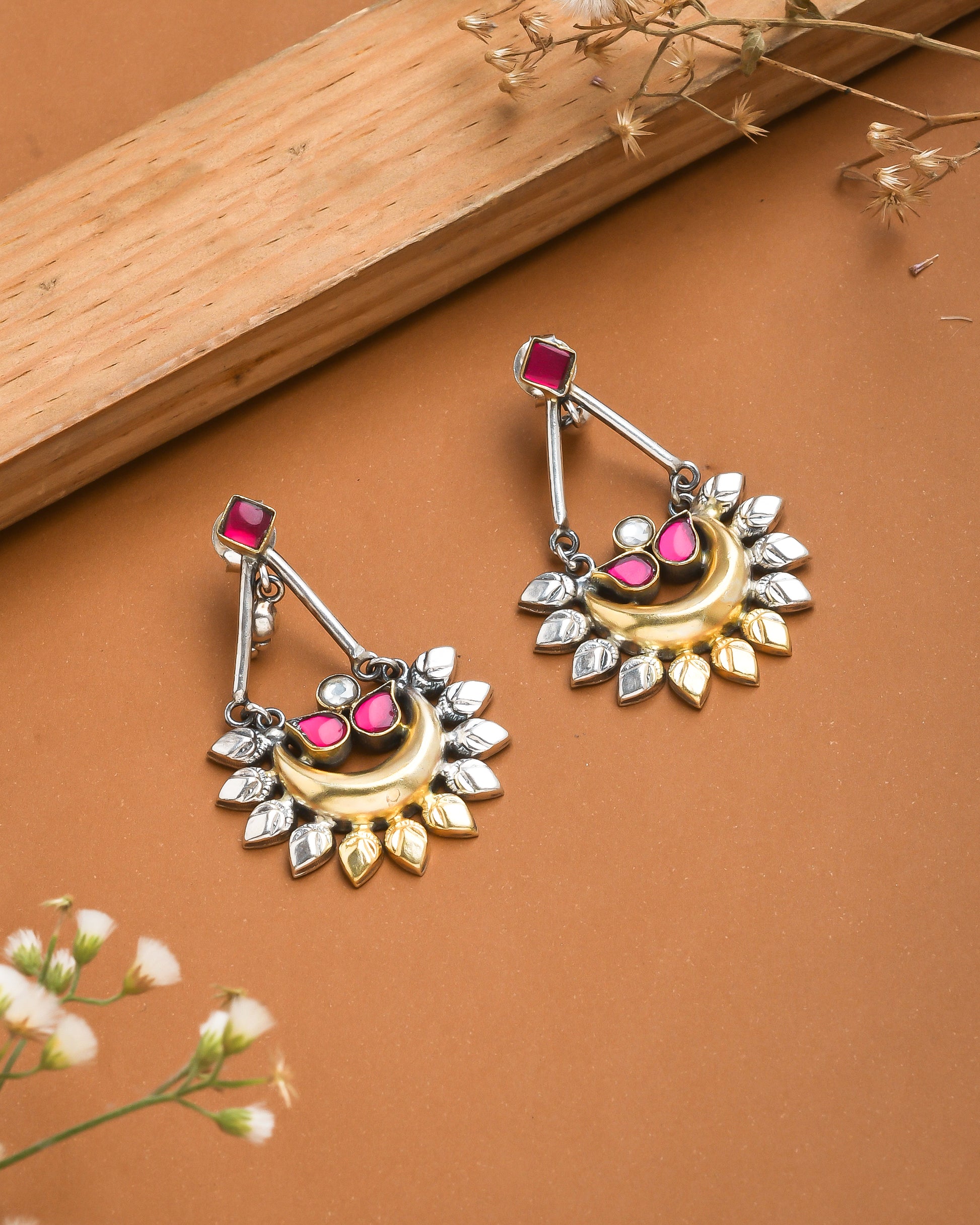 Fusion chandbali studded with red stones - Yuvaminie