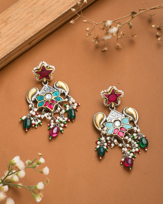 Blue stone lotus Fusion earrings - Yuvaminie