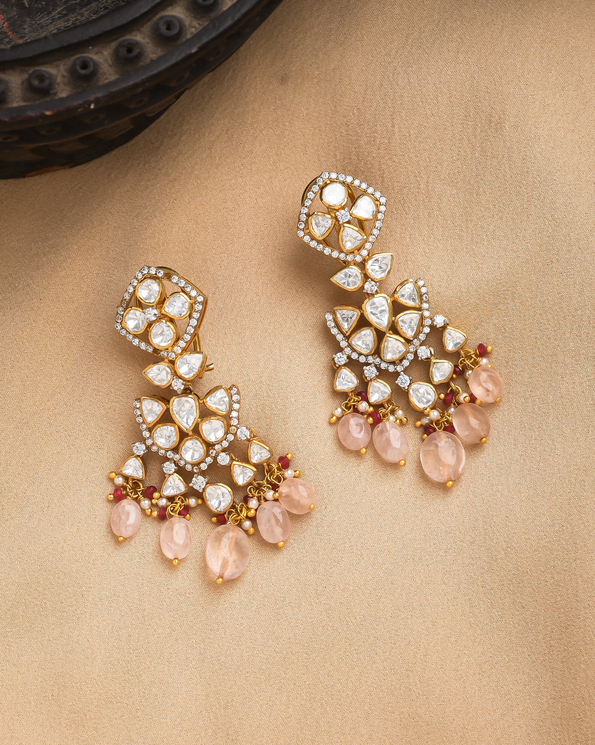 Pink aura polki earrings - Yuvaminie
