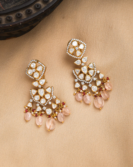 Pink aura polki earrings - Yuvaminie