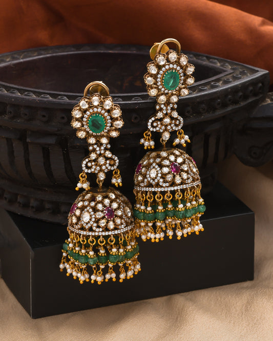 Emerald Twilight long Jhumki earrings - Yuvaminie