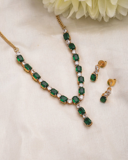 Emerald classic tennis necklace finish neck piece - Yuvaminie