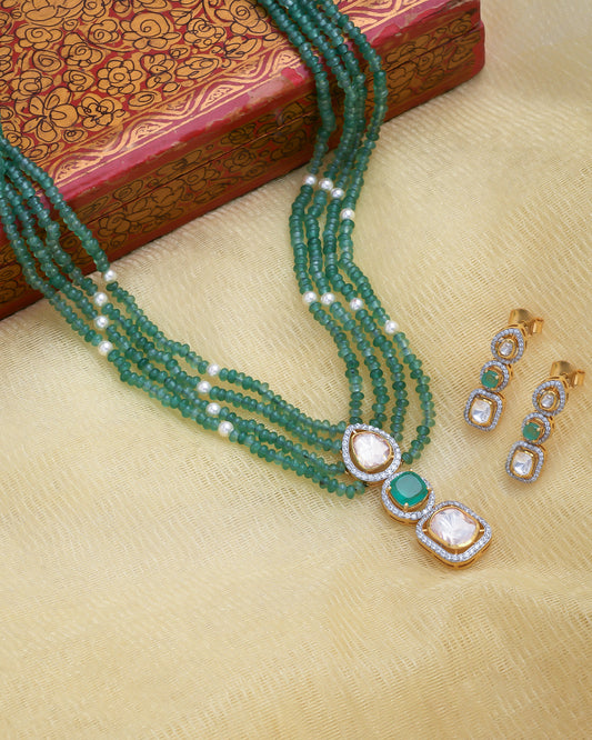 Strawberry beads pendant set with polki earrings - Yuvaminie