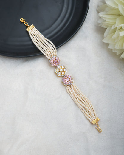 Silver pink stones floral bracelet - Yuvaminie