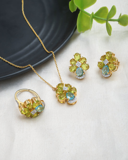 Peridot stone and light blue turquoise stone pendant set - Yuvaminie
