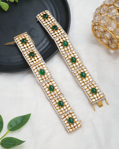 Polki and green stones traditional pair of bracelets - Yuvaminie