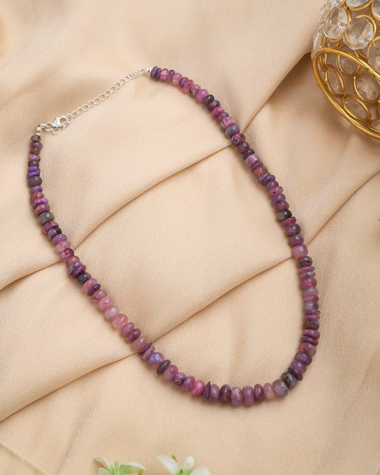 Amethyst gradient beads necklace with silver chain - Yuvaminie