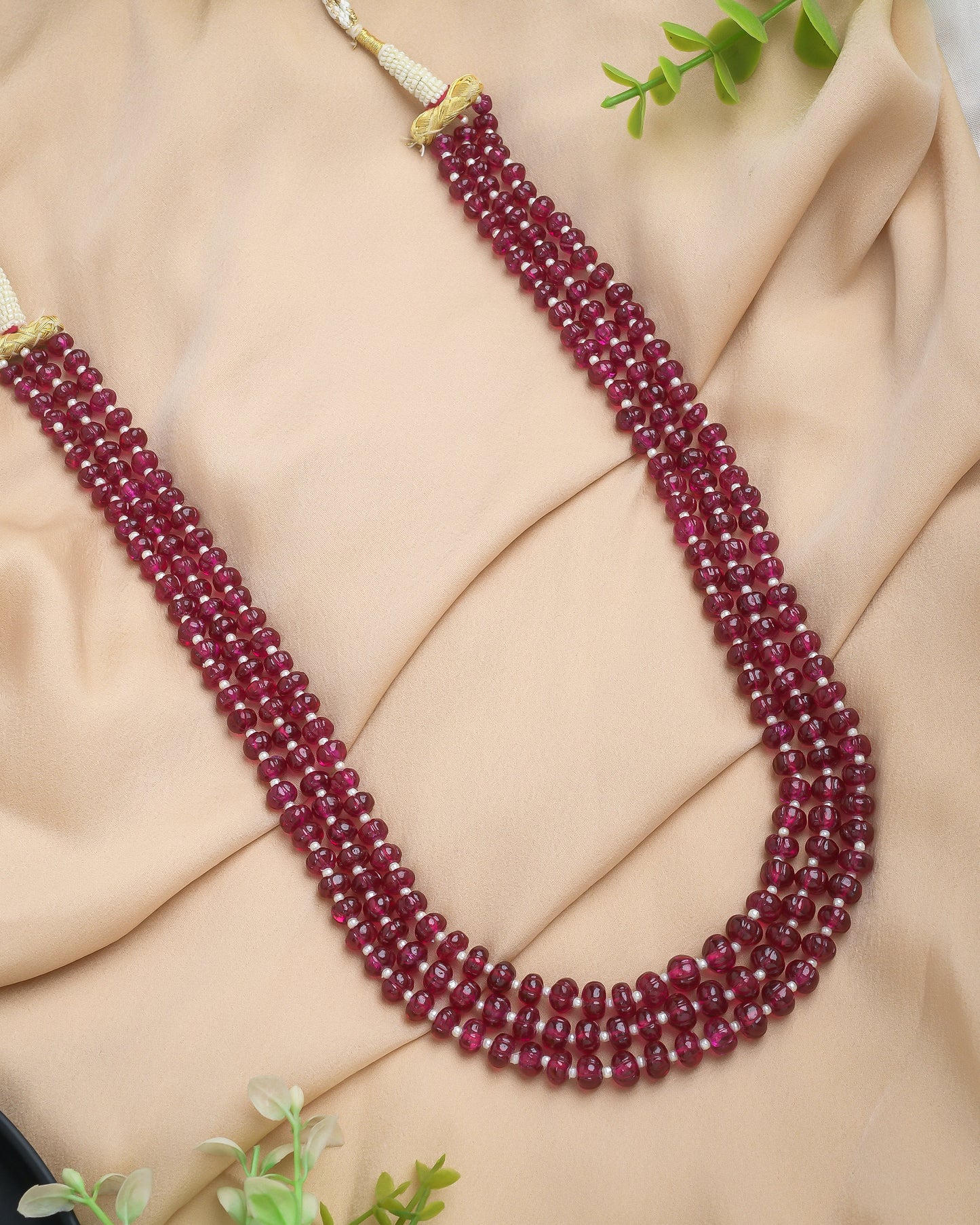 Deep Ruby red melon beads mala - Yuvaminie
