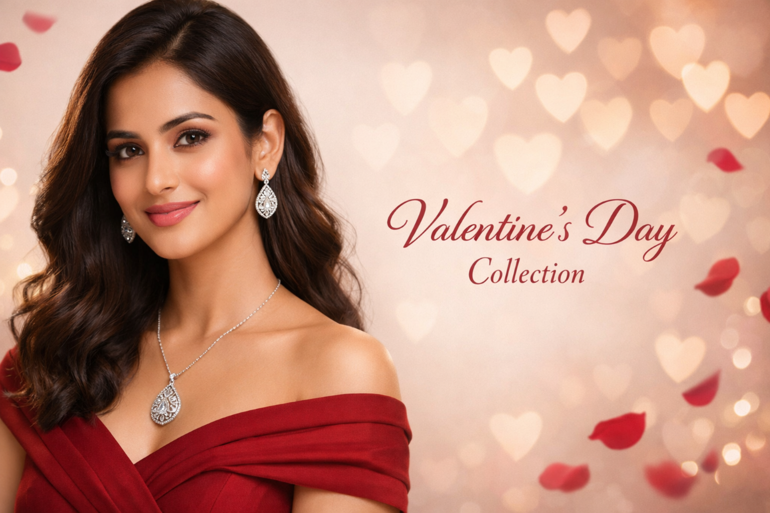 Women wearing 925 silver chain pendant with earrings showcasing valentine's day collection